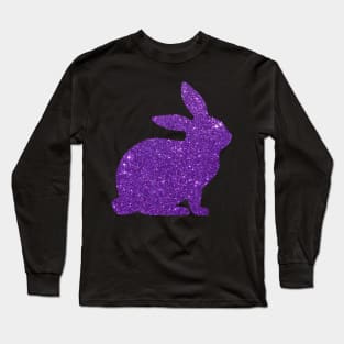 Purple Faux Glitter Easter Bunny Long Sleeve T-Shirt